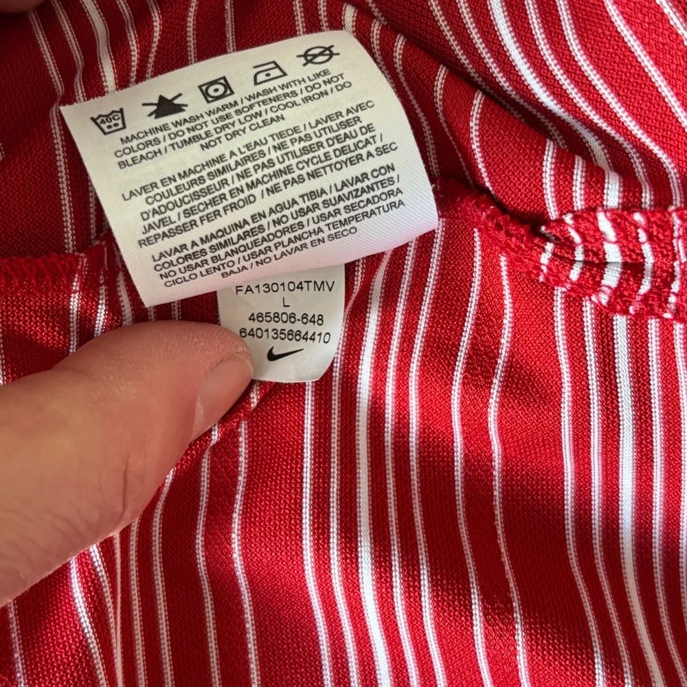 Nike Golf Dri-FIT Polo Shirt Mens Large Red White Striped Performance Tee - Picture 11 of 11